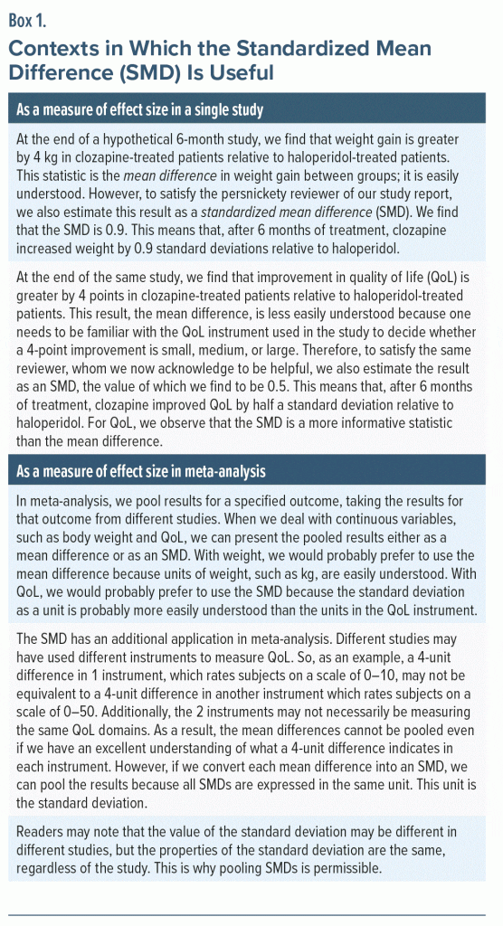 Box-1 Contexts in Which the Standardized Mean Difference is Useful