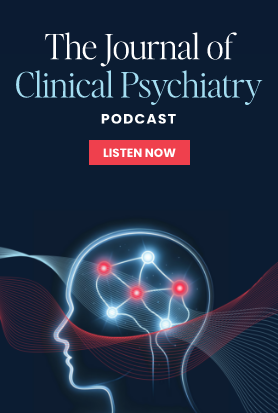 Figure shows a glowing outline of a human head with neural pathways and a red Listen Now button for journal podcast.