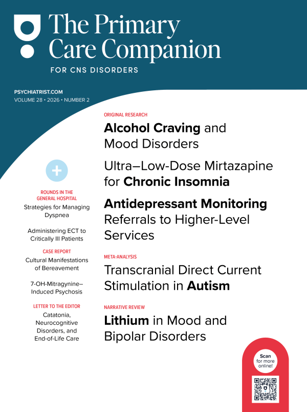 Figure—Journal cover summarizes articles on alcohol craving, insomnia, antidepressant monitoring, autism, and lithium use.