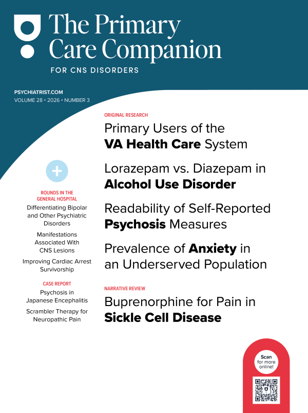The Primary Care Companion journal cover featuring psychiatric research articles