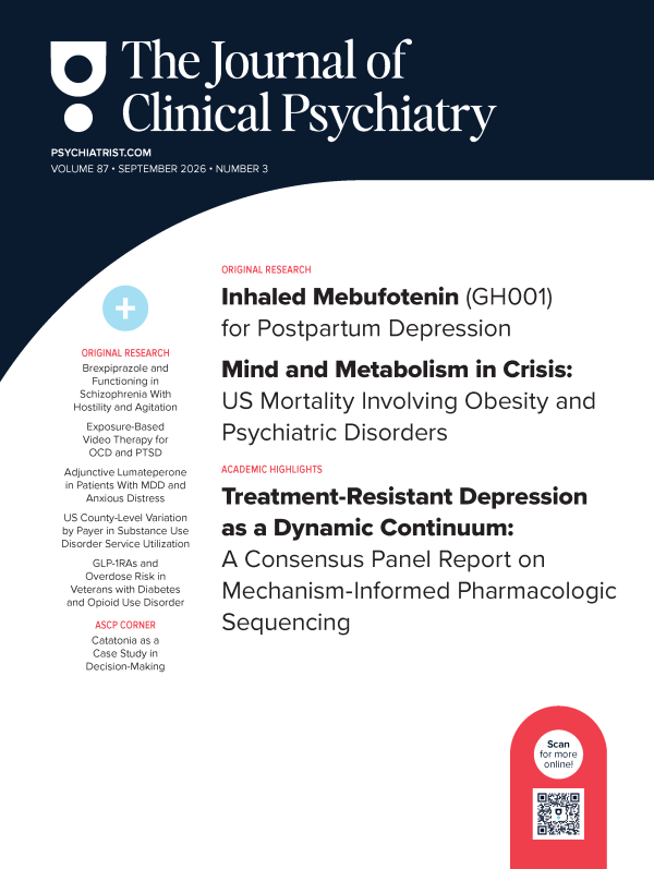 The Journal of Clinical Psychiatry September 2026 cover featuring key articles on depression therapy