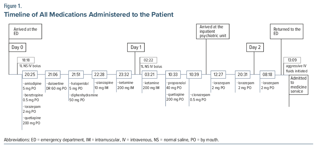 Timeline chart of patient medication in emergency and psychiatric units